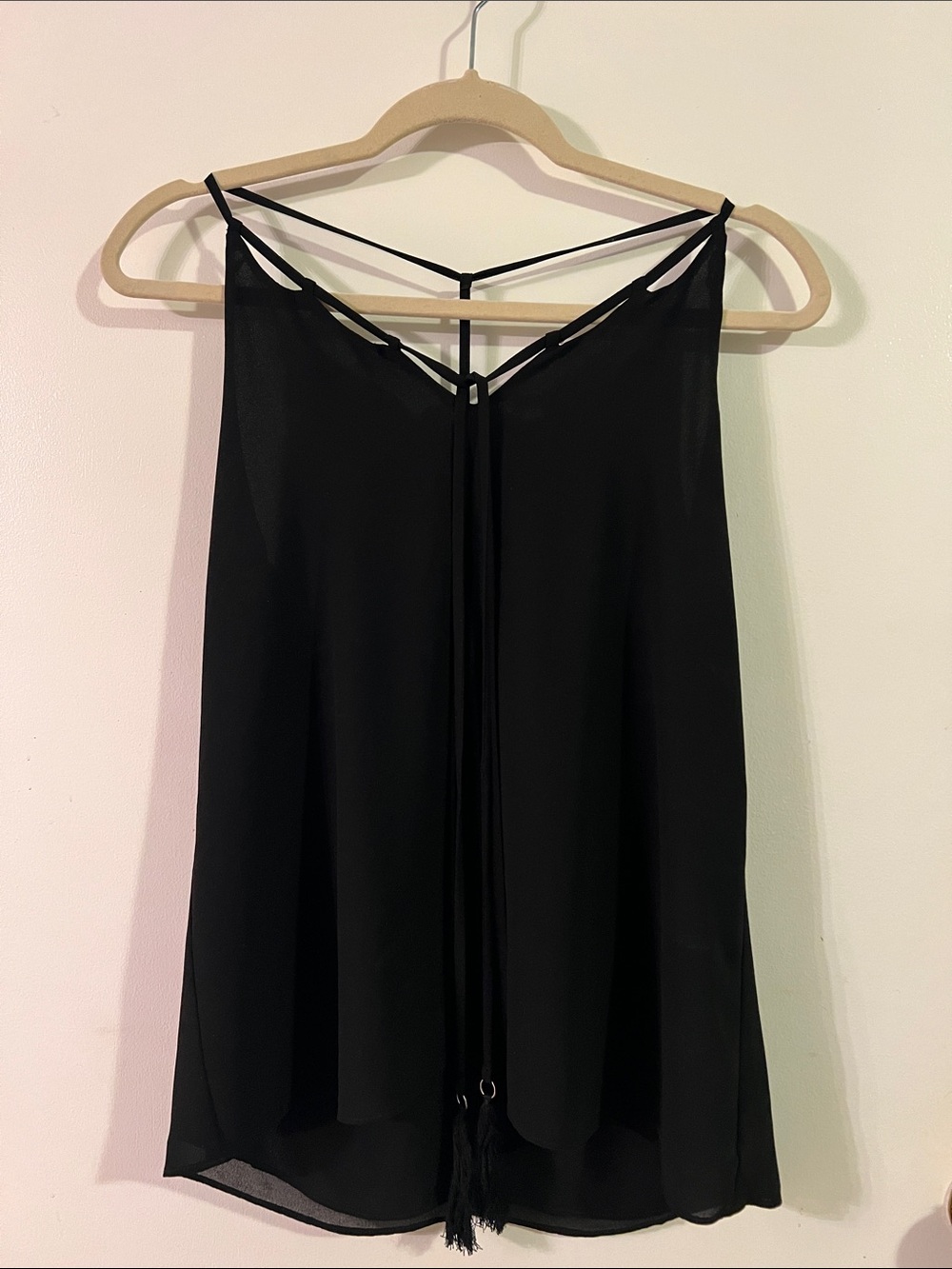 Naked Zebra Black Strappy Tassel Cami